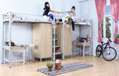 Secondary staircase double iron bed two people